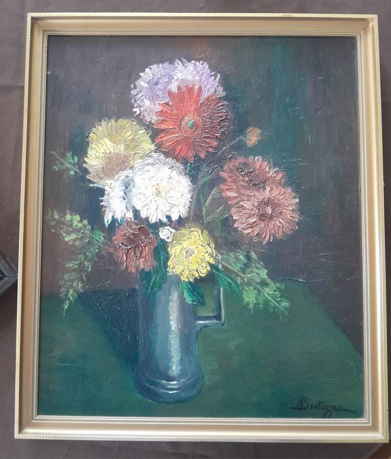 Oil painting, still life signed Bretagne.