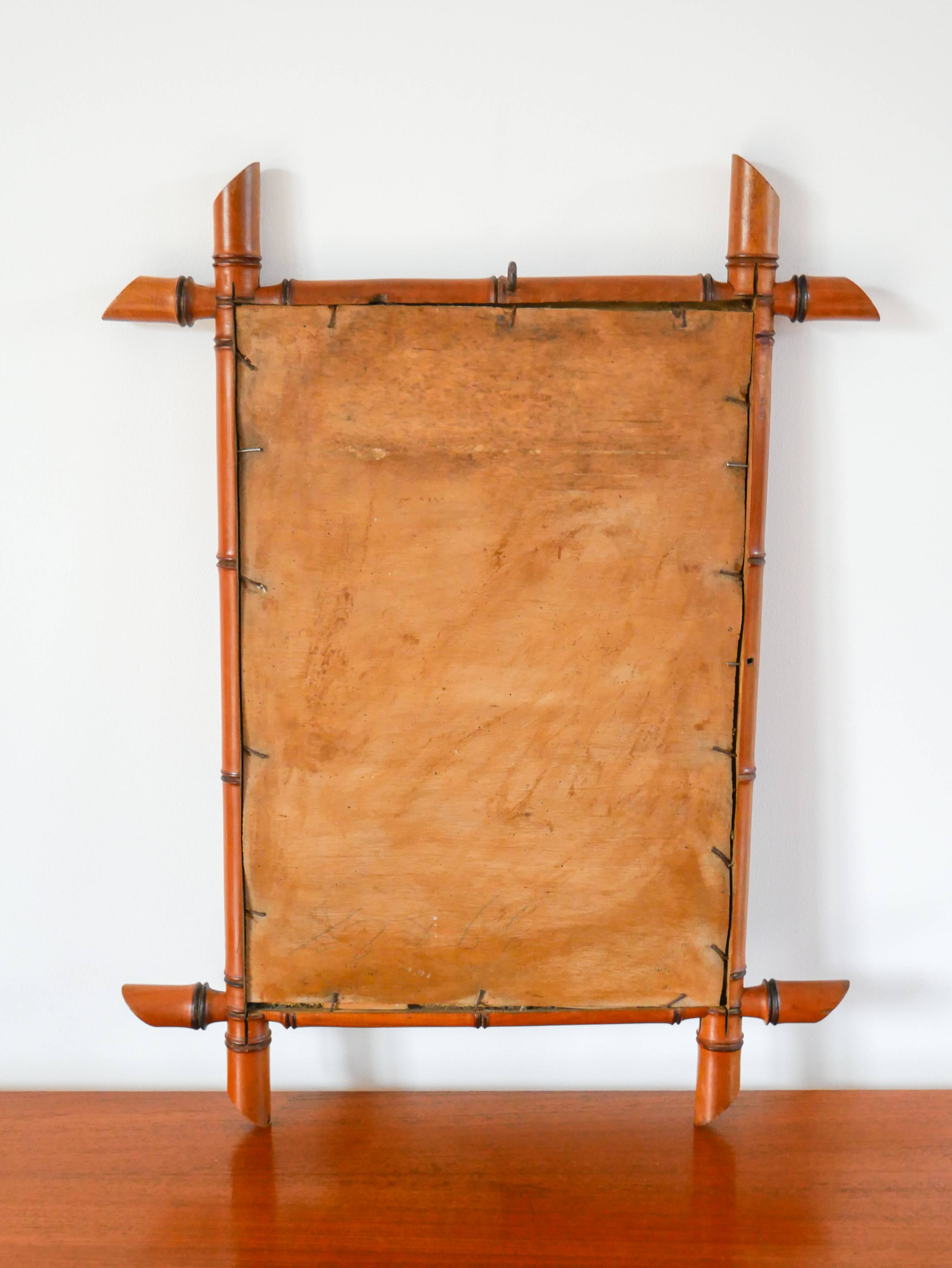 Bamboo effect wooden barber mirror 55 x 41 cm