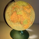 Vintage 1960s Perrina glass globe, green lacquered, world map - 33 cm