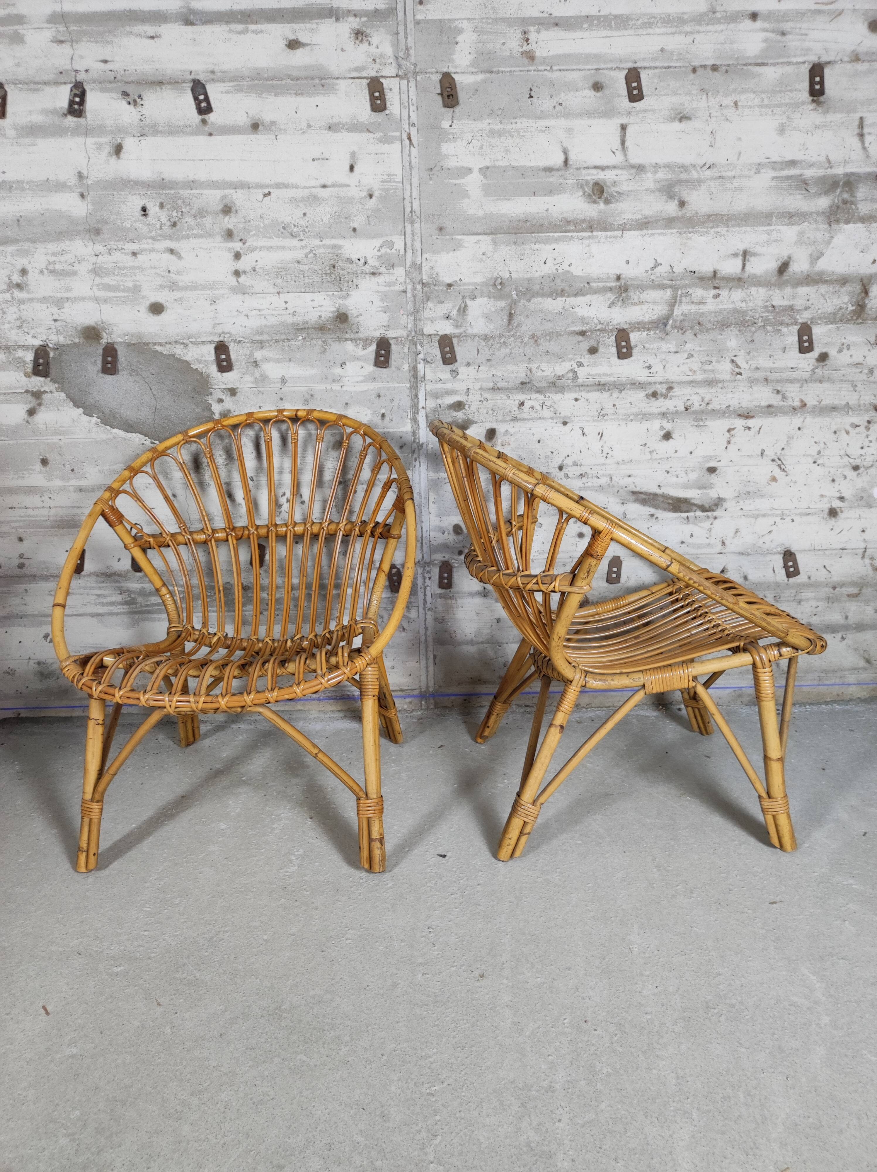 Pair of vintage rattan armchairs