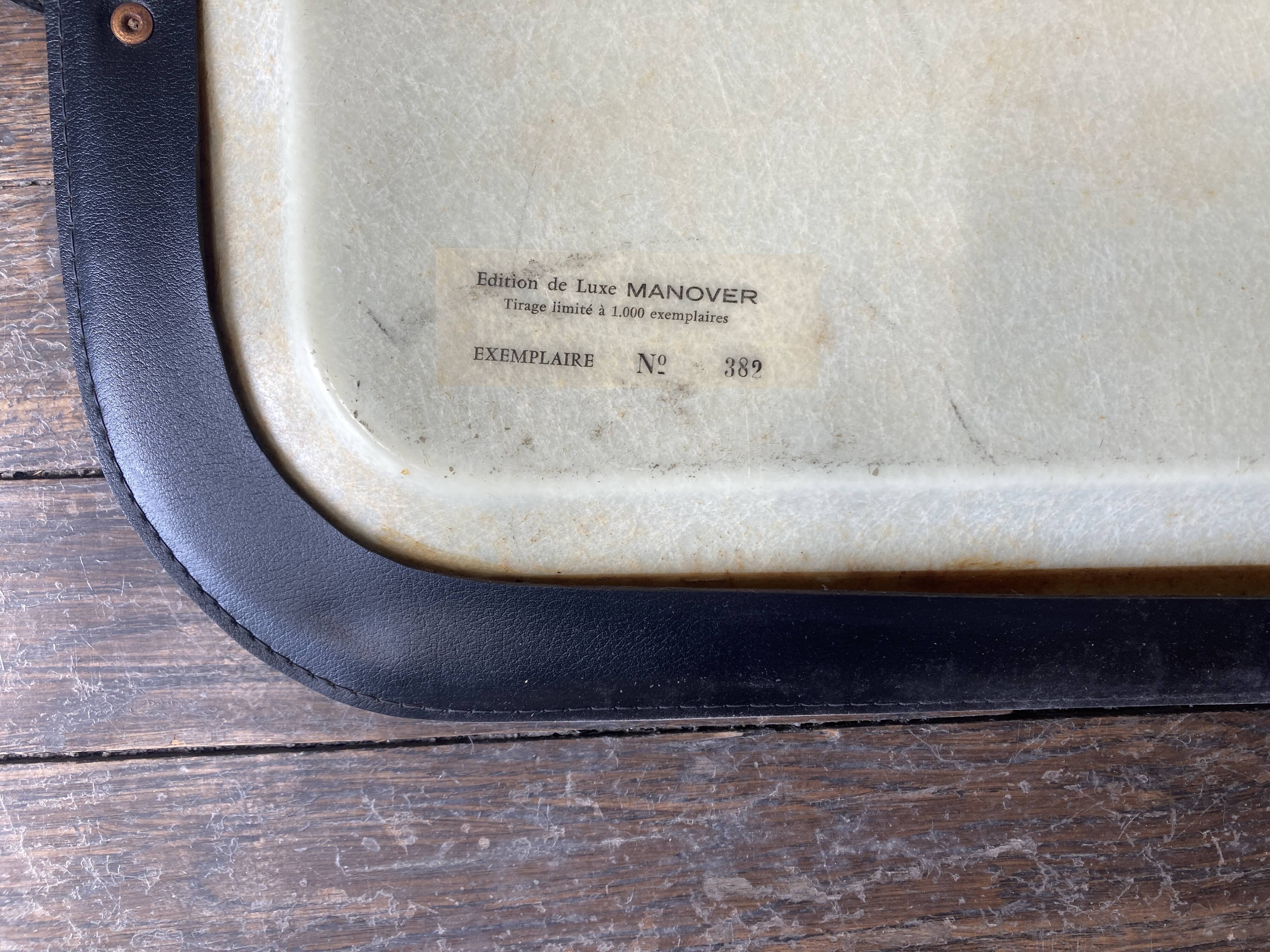 1960s Carzou Brutalist period tray, fiber and black leather