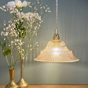 Vintage amber ribbed glass lampshade pendant light