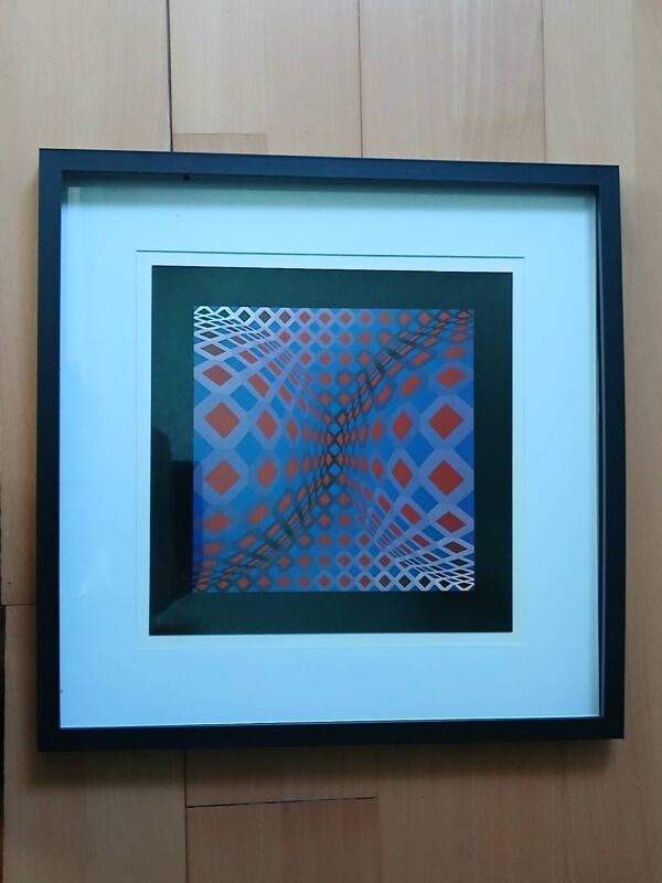 Idée Cadeau Noël : Sérigraphie Vasarely ''Octogone'' Encadrée (40x40cm)