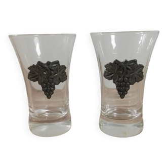 Liqueur or digestive glass with grape pattern in pewter