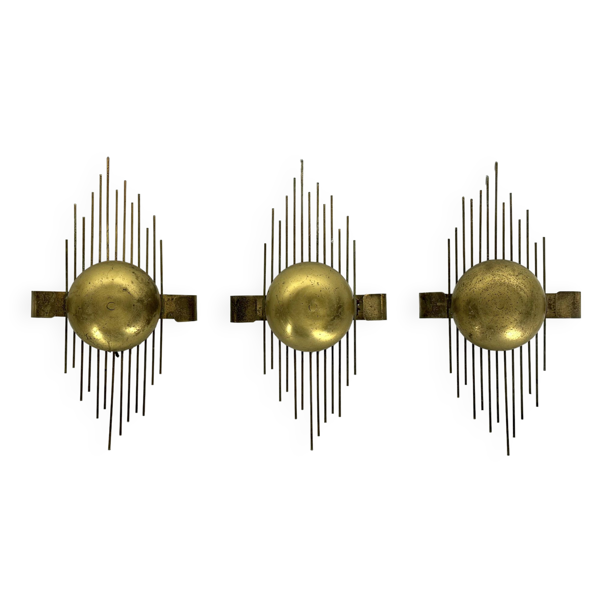 Mid-Century Set of three gilded metal sconces. Italy 1950s