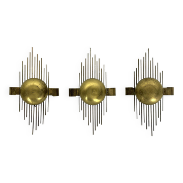 Mid-Century Set of three gilded metal sconces. Italy 1950s