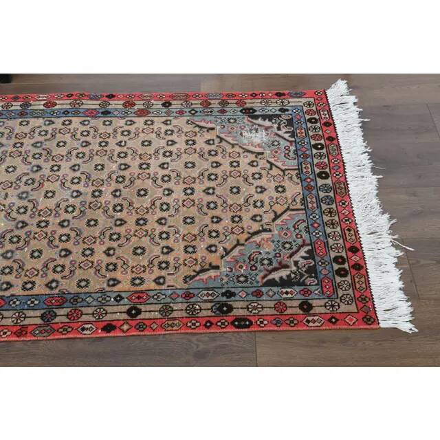 Vintage Turkish Oushak Handmade Wool Cotton Beige Runner Rug  98x284