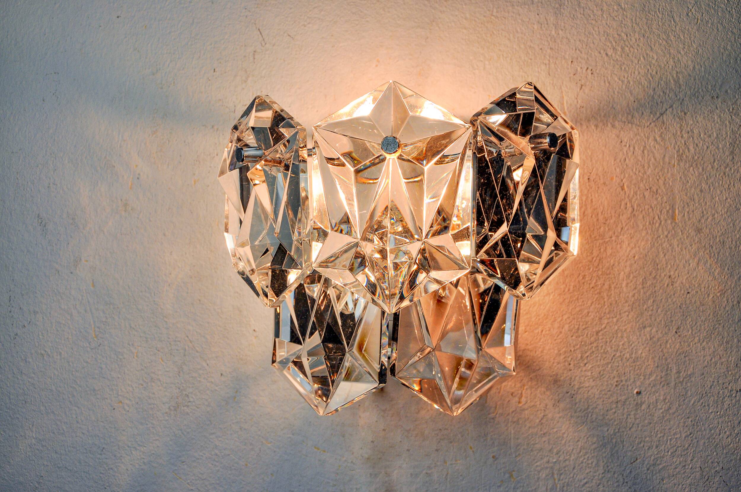 Kinkeldey wall lamp, cut crystals, 2 levels, Germany, 1970