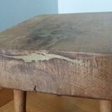 Stool, brutalist side table in solid oak.
