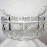 Vintage Bohemian cut crystal salad bowl and cutlery