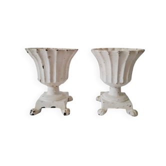 Duo de petits vases medicis en fonte anciens