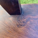 Pair of brutalist T-shaped chairs, solid Aranjou elm, design Olavi Hanninen, 1970