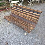 Cast iron and oak slatted garden bench