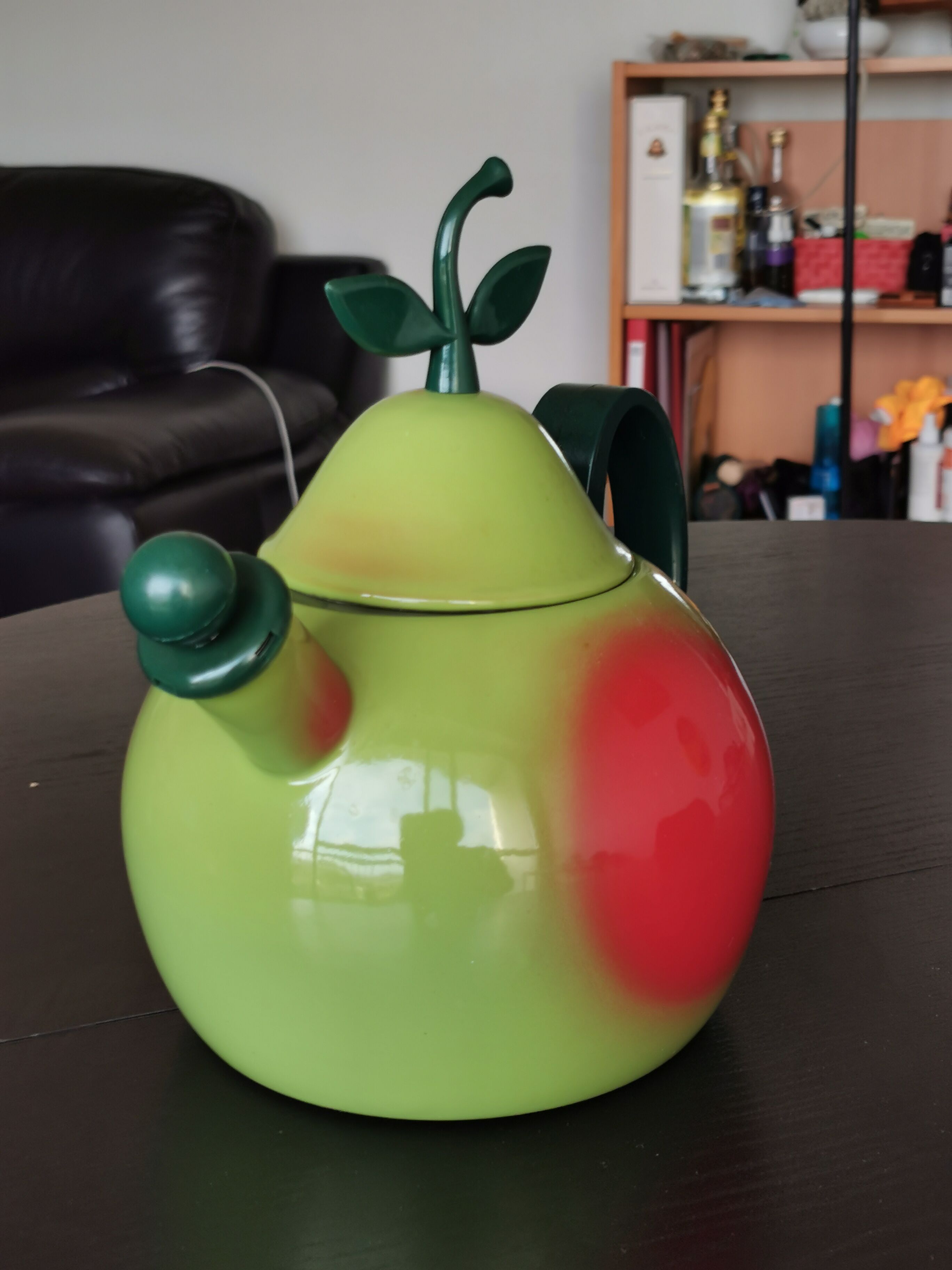 Vintage Copco enamel pear-shaped whistling kettle