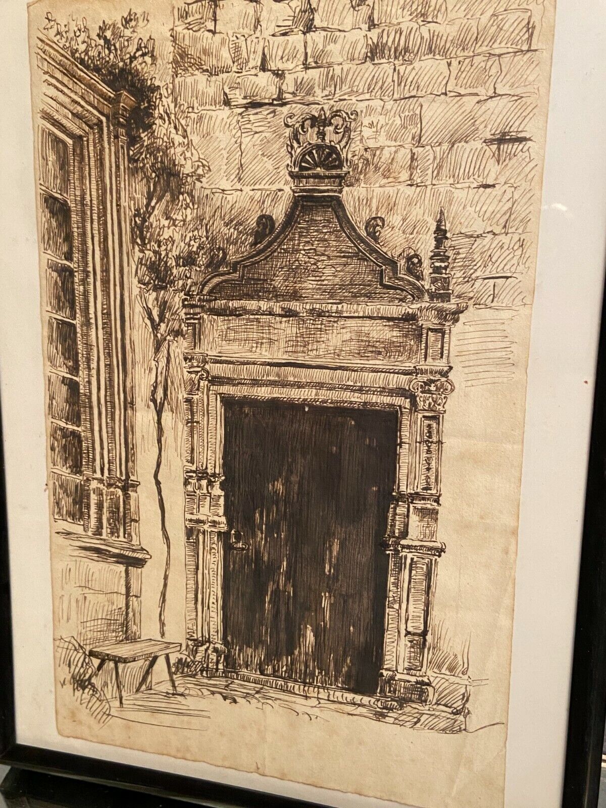 Ink drawing early twentieth century representing a Renaissance style entrance to a residence