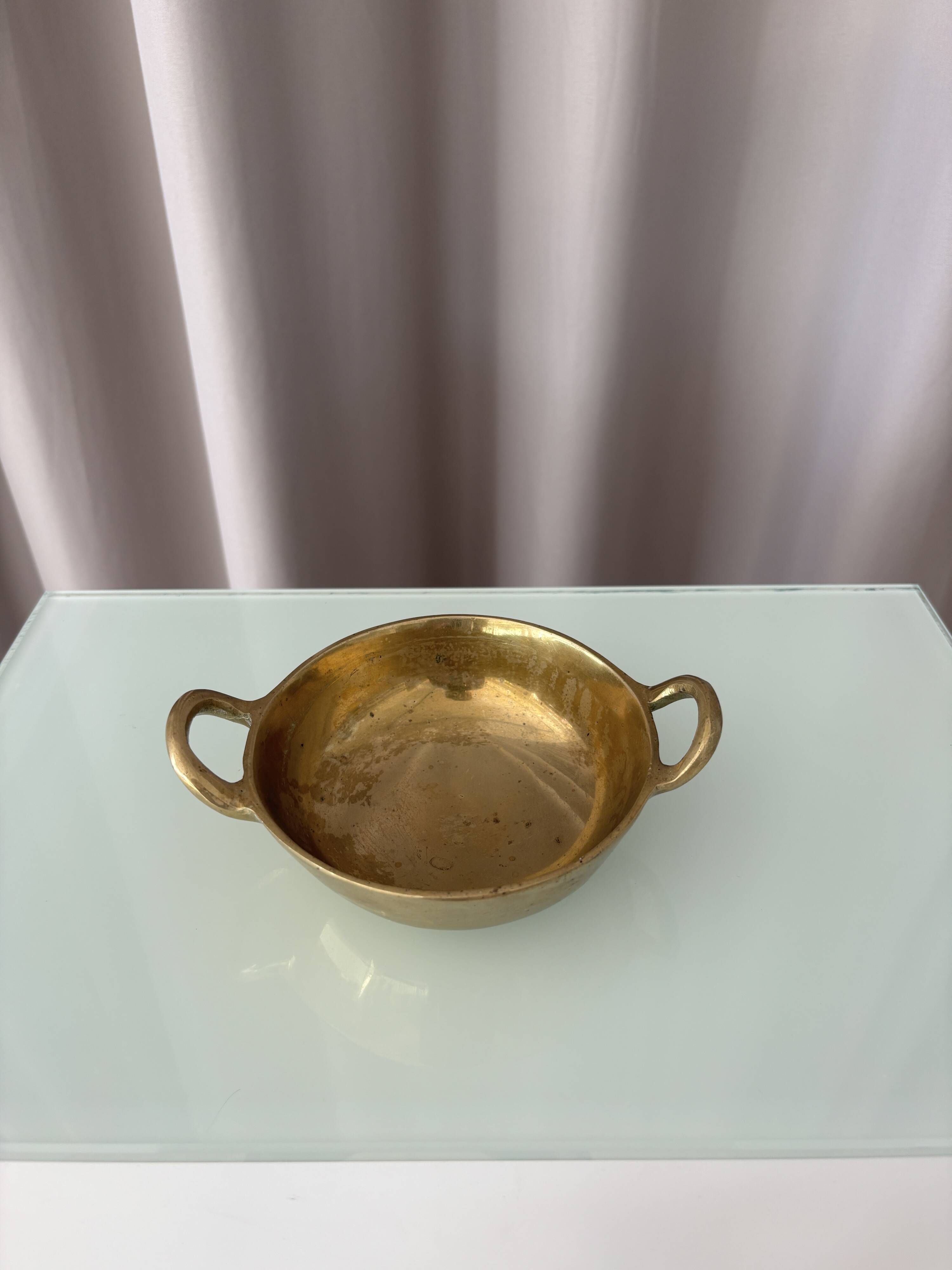 Vintage Solid Brass Catchall Bowl with Loop Handles, 1960s