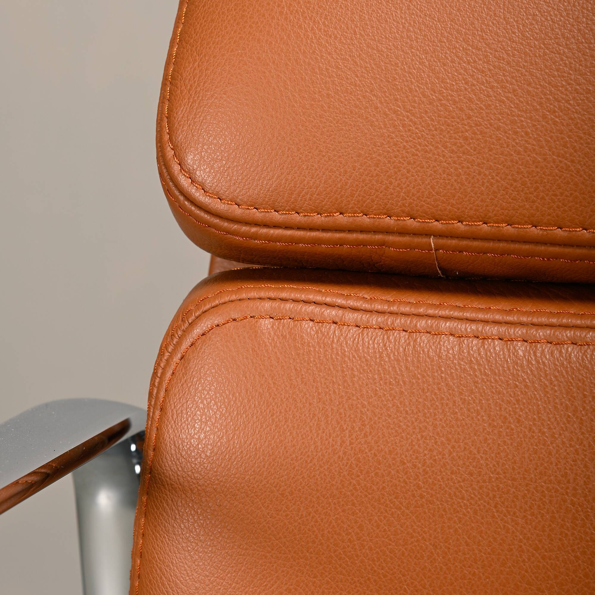 Charles & Ray Eames EA208 Soft Pad Chairs Chrome and Cognac leather, Vitra