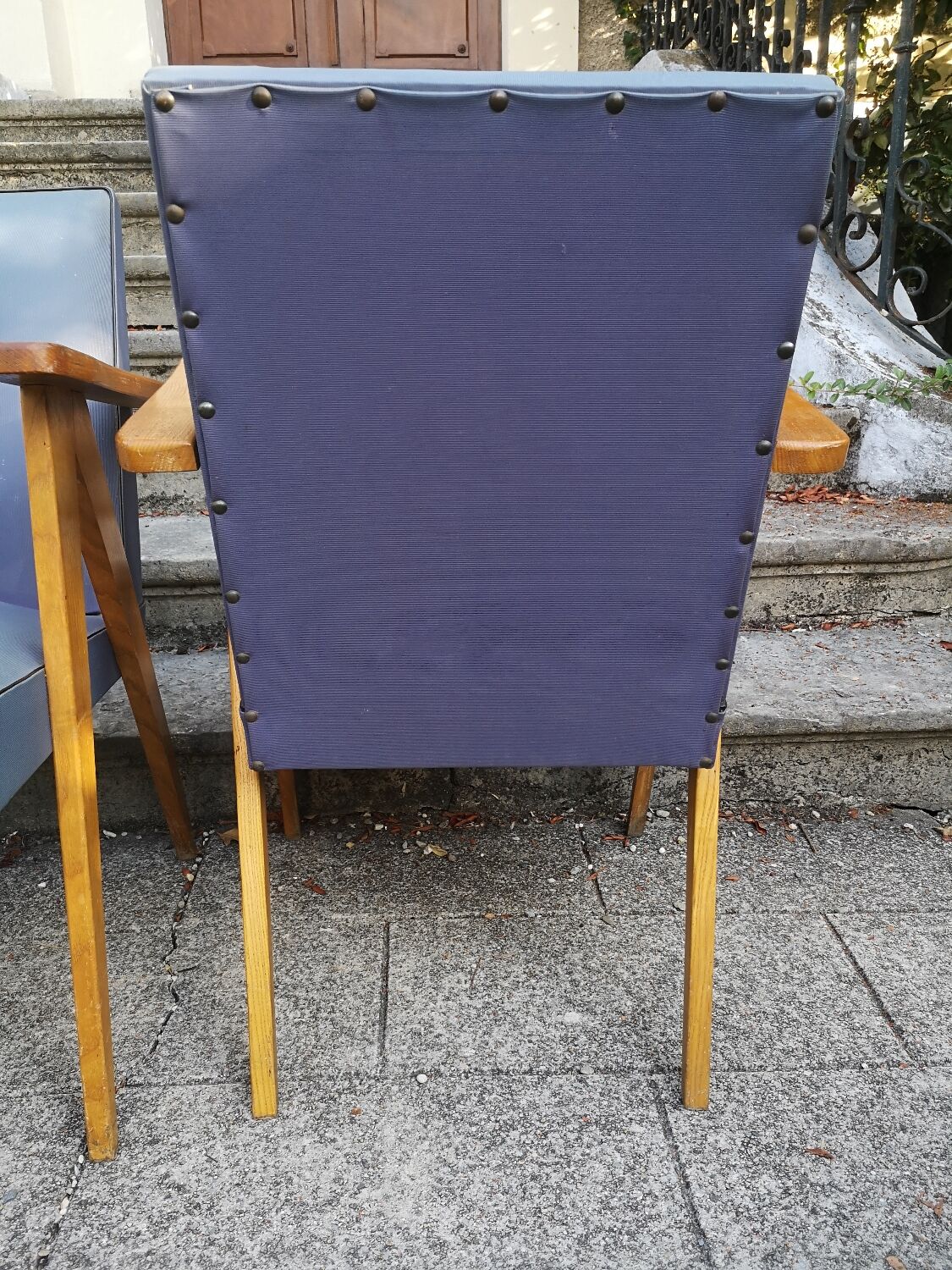 Pair of bridge armchairs with compass feet