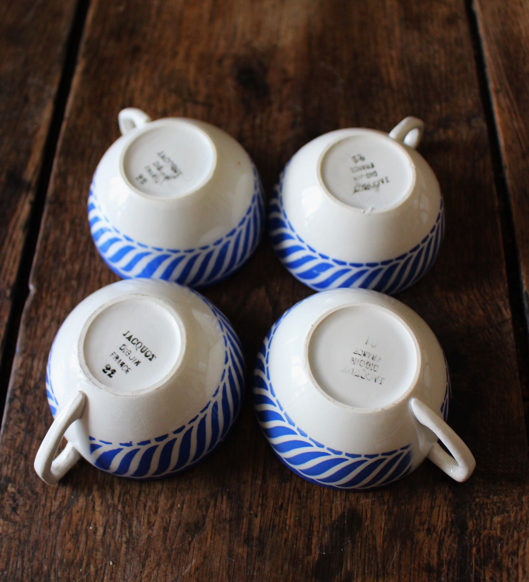 Lot de 4 tasses à café bleu Digoin Sarreguemines Jacquot