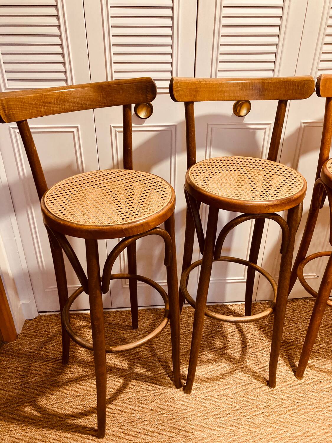 Bentwood and cane bar stools