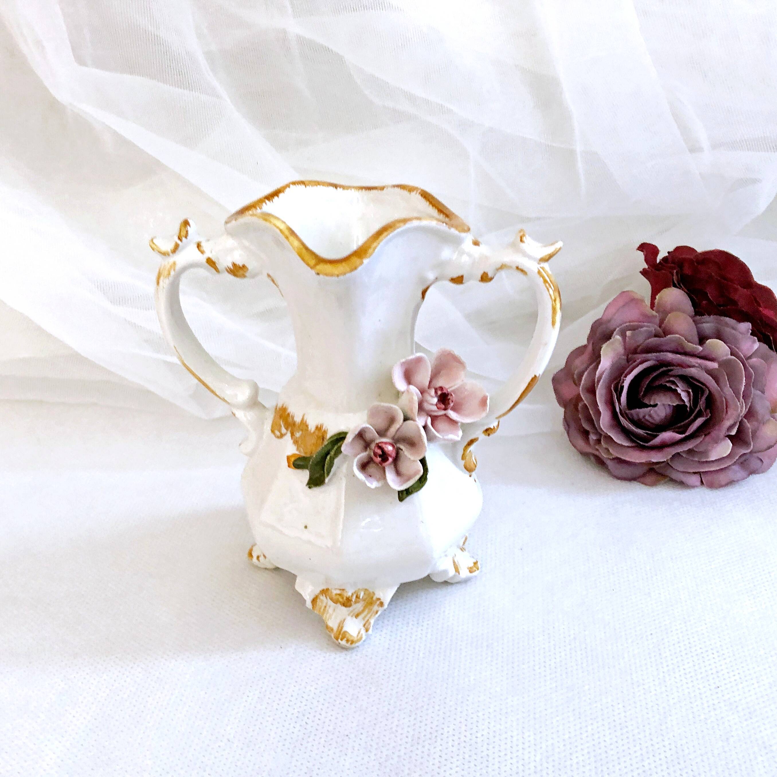 Amphora-shaped earthenware vase with floral slip BASSANO Italy