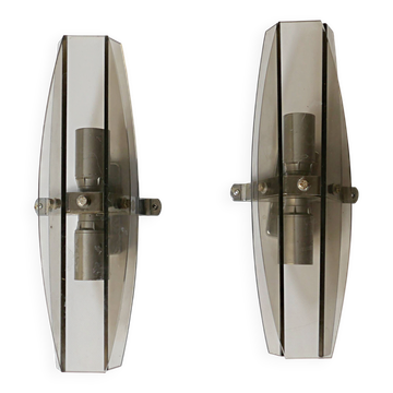 pair of wall lamps in metal and smoked glass vintage design from the 1950s to 1970s