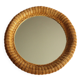 Round rattan (frame) wall mirror - Vintage