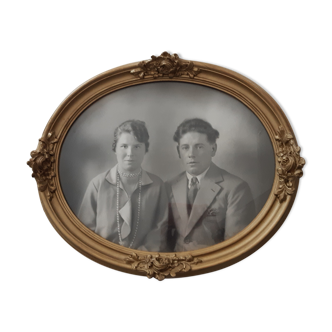 Old portrait of bride and groom