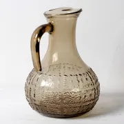 Italian Smoked Glass Jug / Embossed Floral Brown Pitcher / Mid-century Jug