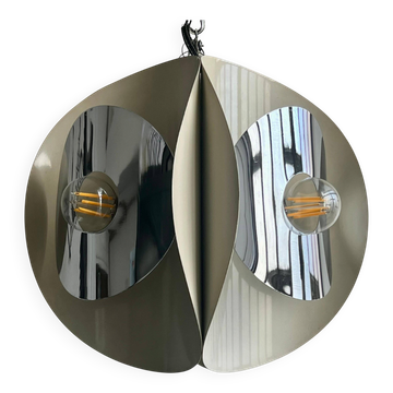 Vintage Space Age pendant  in white Steel and Chrome , 1970's Italian