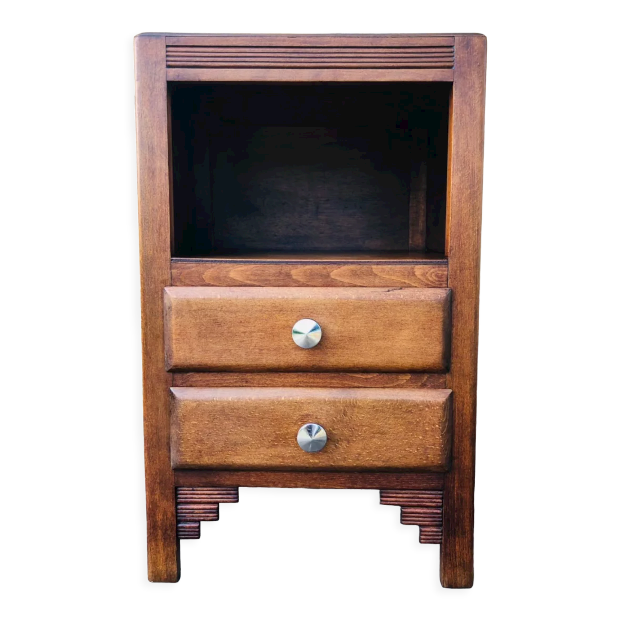 Art Deco bedside, 2 drawers in walnut Circa 40 /50