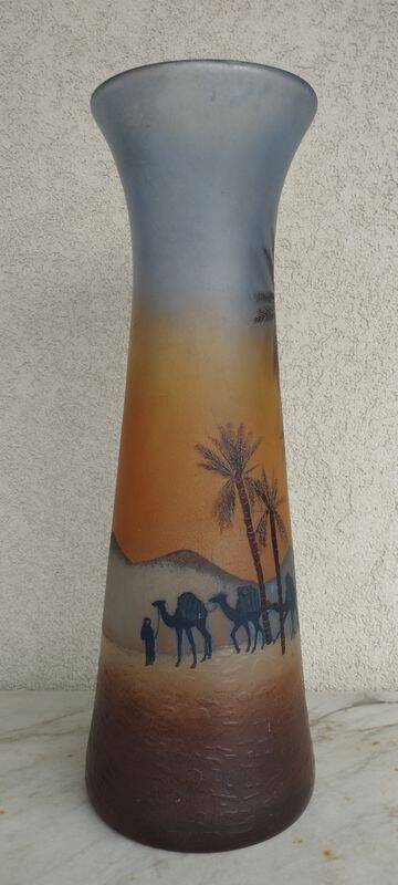 Large Muller vase "in the desert" rare piece signed 40 x 15 cm art deco - collectors