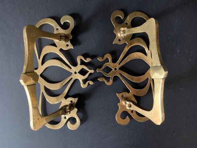 Large Art Nouveau gate handles in gilded brass/Arabesque handles