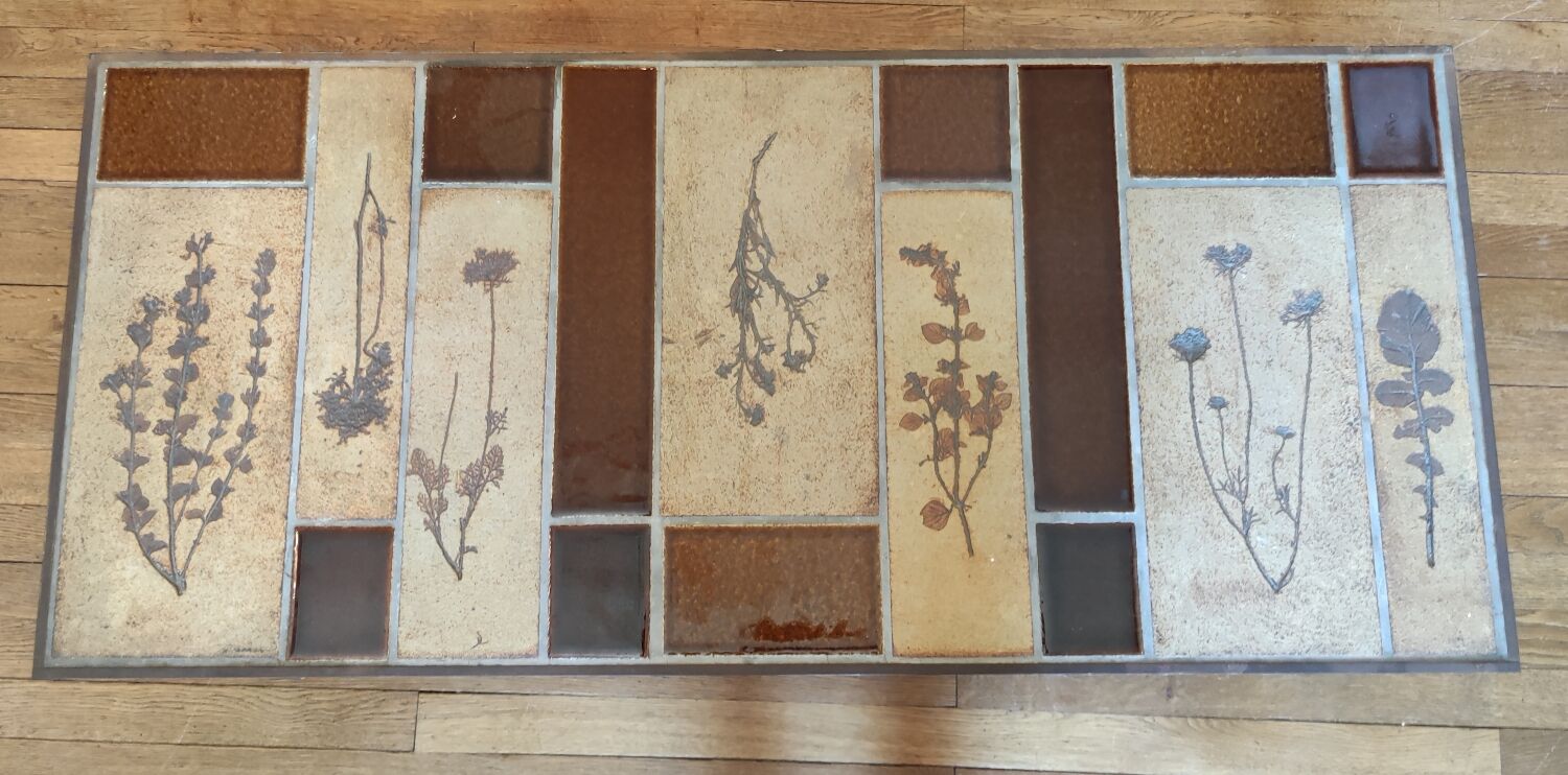 Coffee table herbarium décor Roger Capron Vallauris