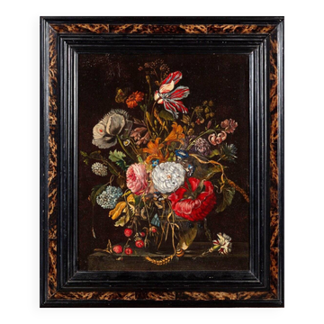 Peinture à l'huile sur toile Ecole Flamande XVIIeme siecle Nature morte au bouquet de fleurs