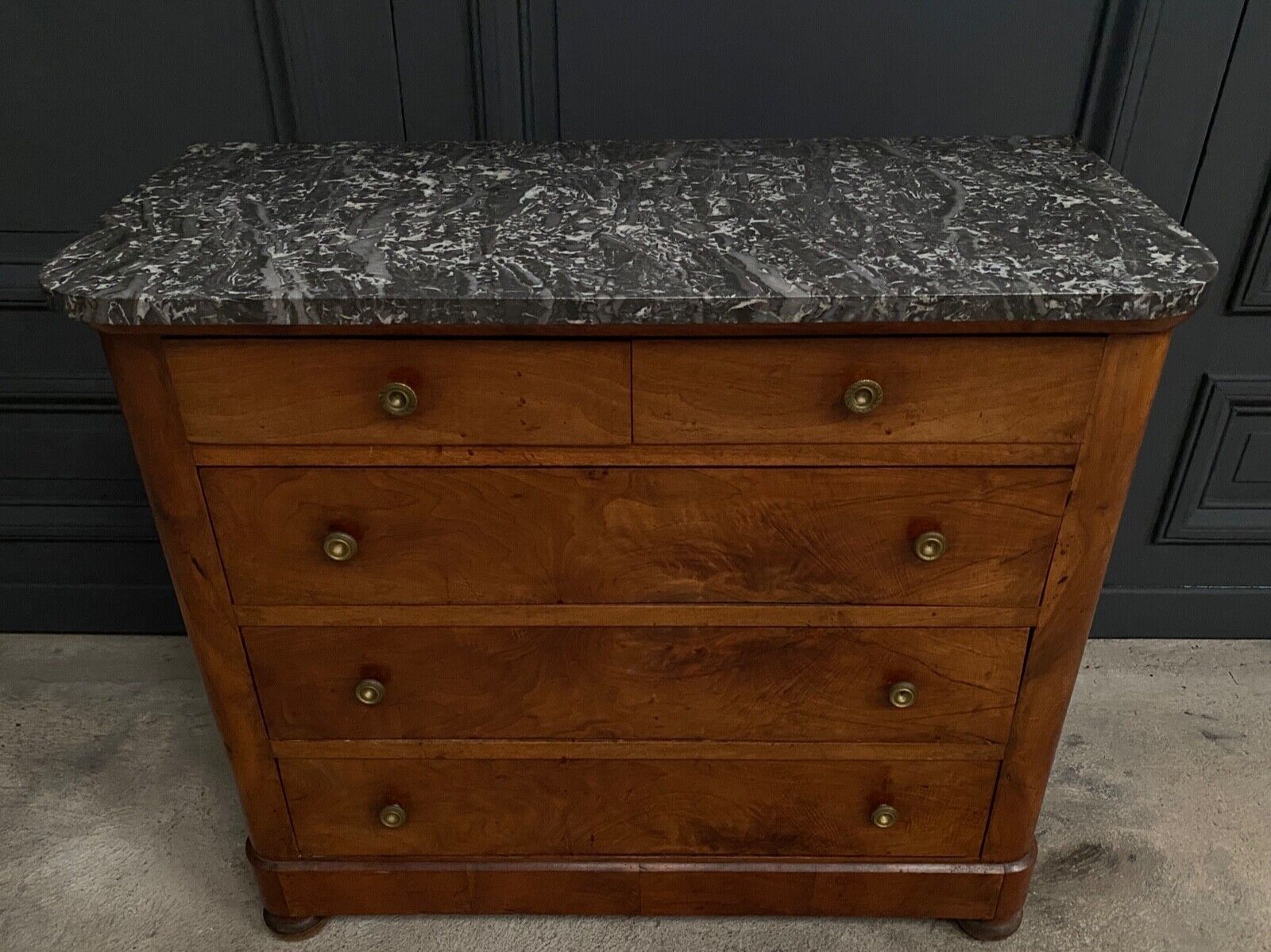 Chest of drawers walnut 5 drawers Louis Philippe 1900 marble of Sainte-Anne