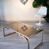 Coffee table 1970 smoked glass and metal
