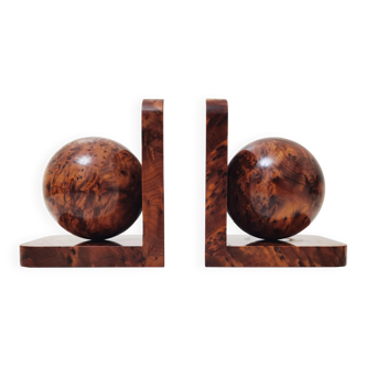 Art deco bookends in polished burl wood