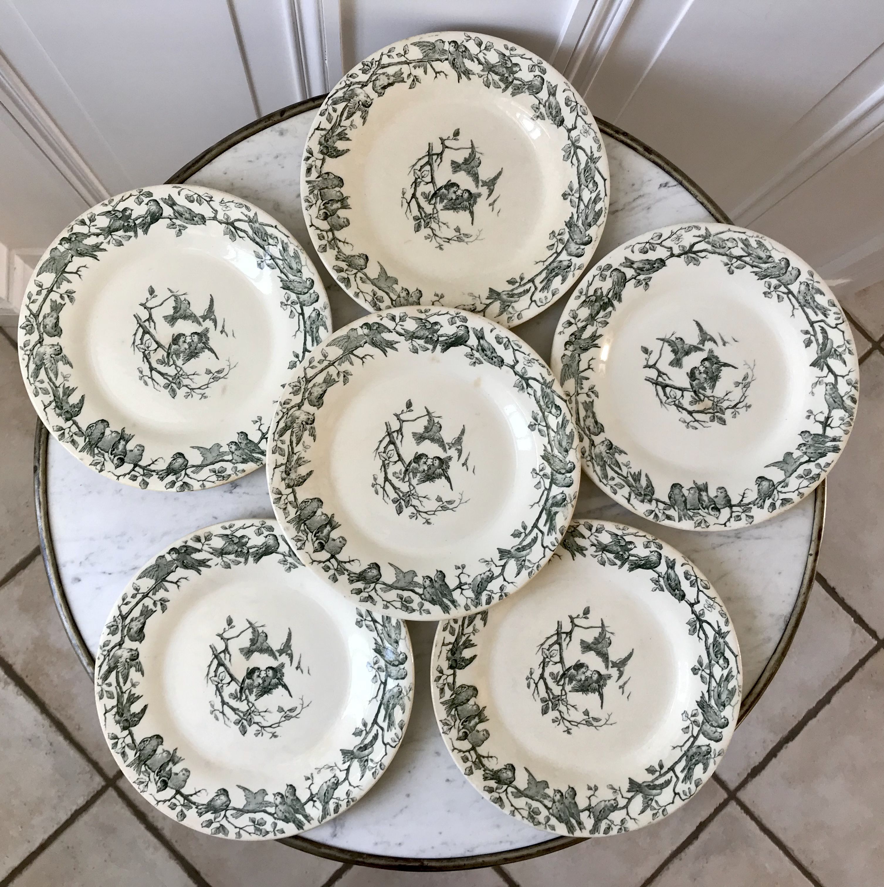 Set of 6 dessert plates Terre de Fer Gien model "Laviary" late nineteenth