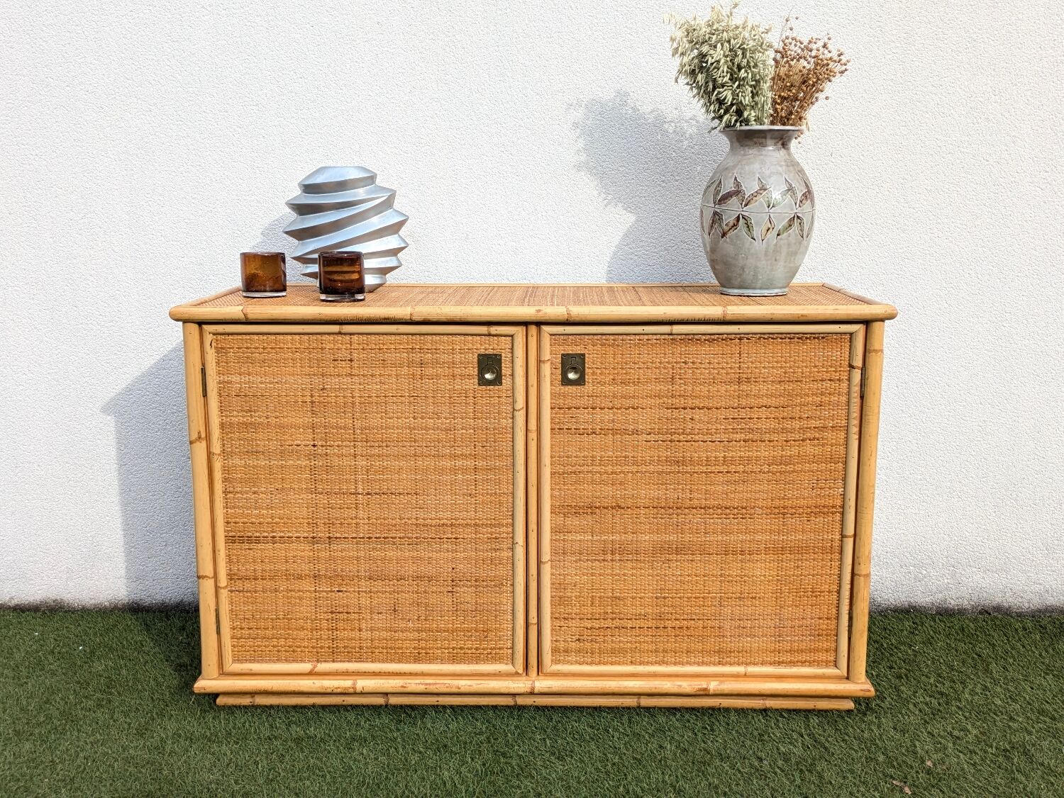 Low buffet / sideboard Dal Vera bamboo rattan vintage 1970s
