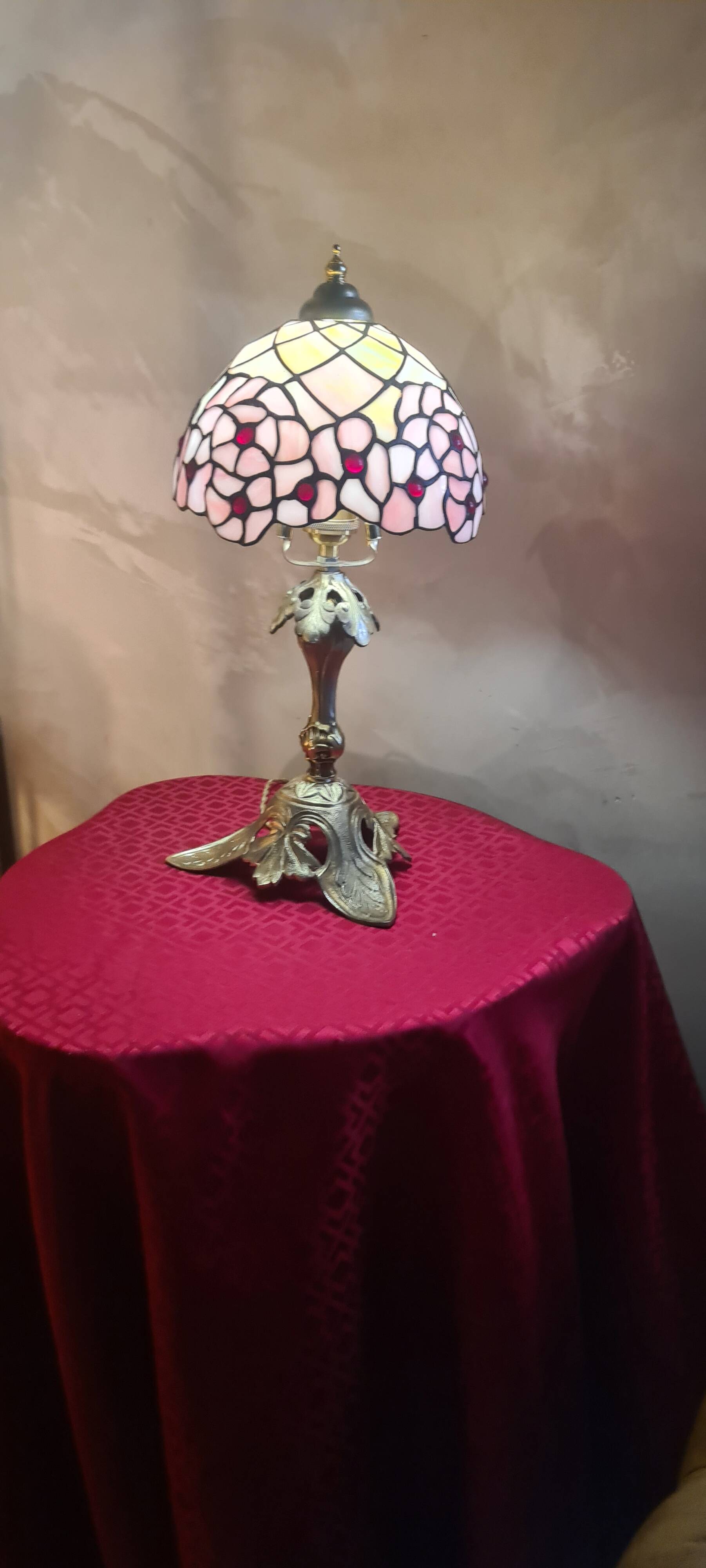 Antique art nouveau bronze lamp with glass shade in tiffany style 44x20