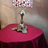 Antique art nouveau bronze lamp with glass shade in tiffany style 44x20