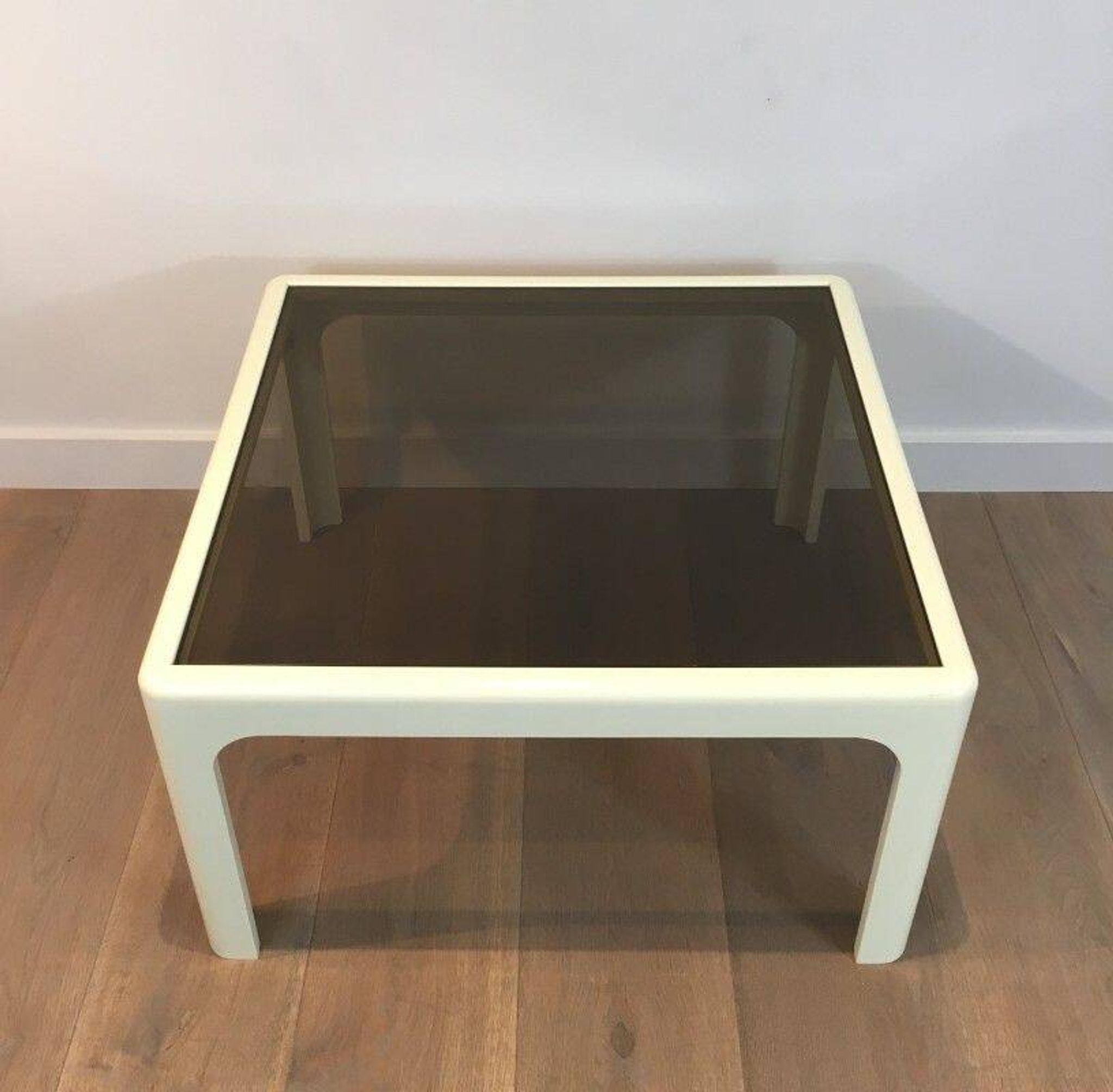 Pair of large white lacquered fiberglass side tables. Poschinger