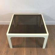 Pair of large white lacquered fiberglass side tables. Poschinger