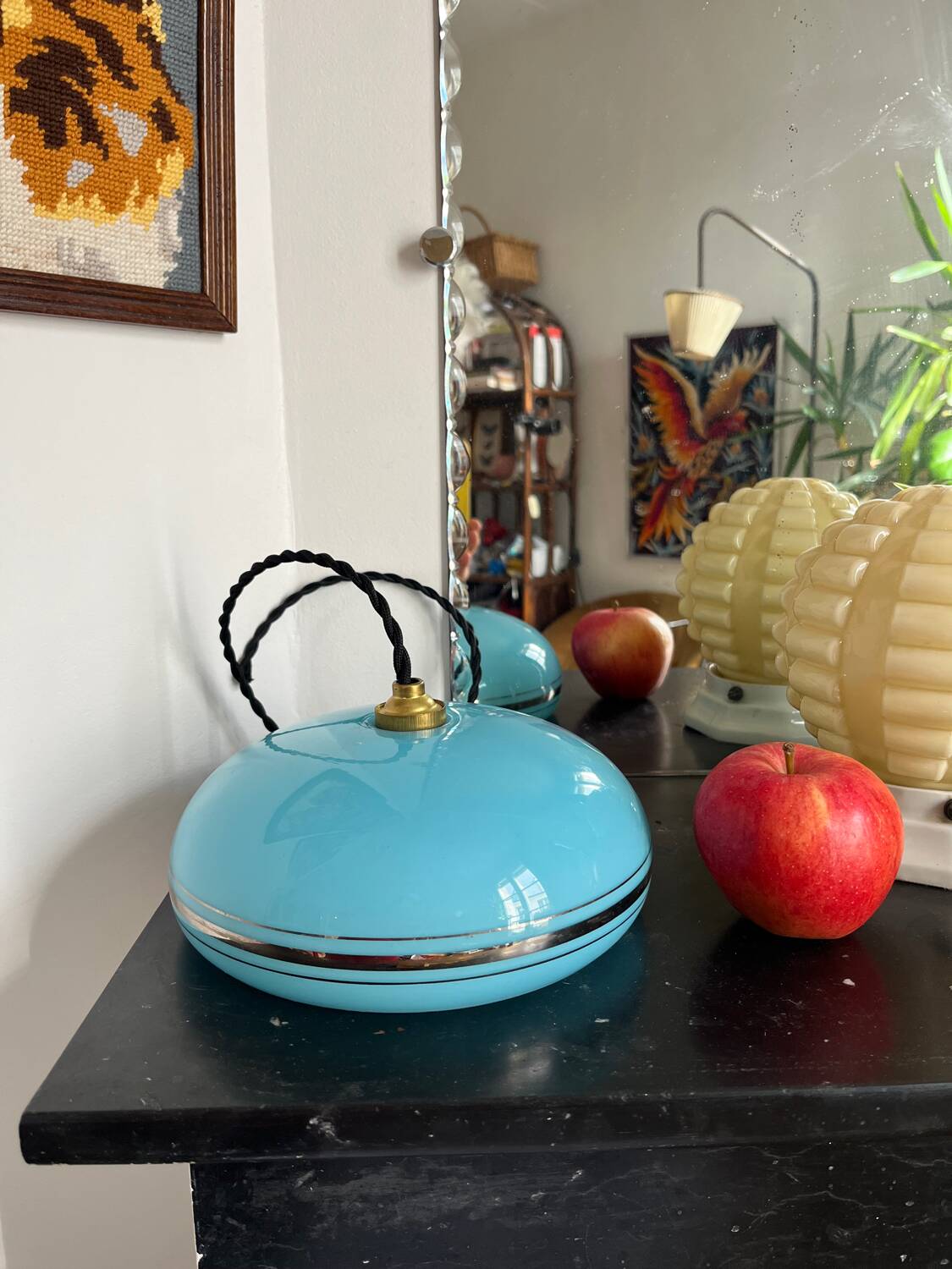 Blue opaline bowl with silver trim