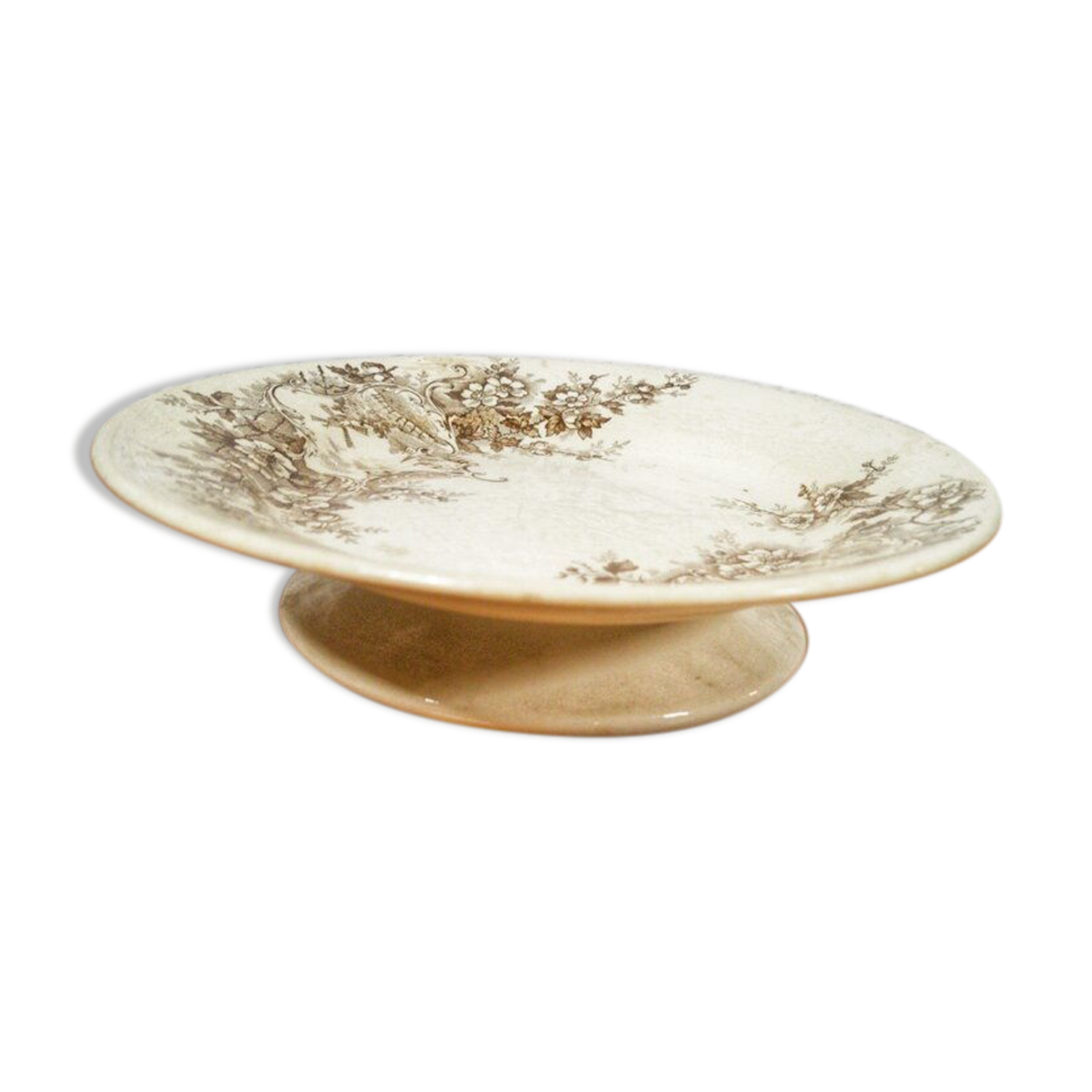 Assiette sur piedouche terre de fer - Décor Pompadour