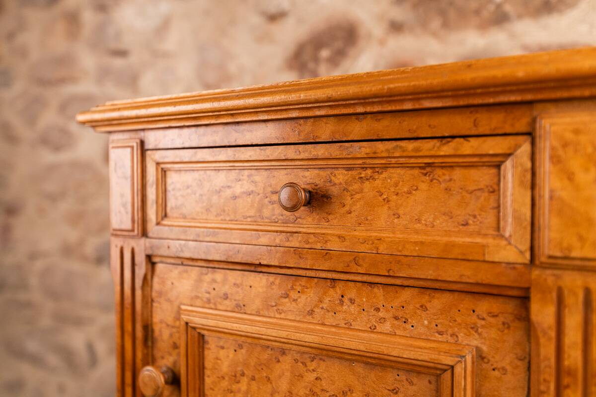Neo-Louis XVI Nightstand in Spotted Maple & White Marble (Late 19th Century)