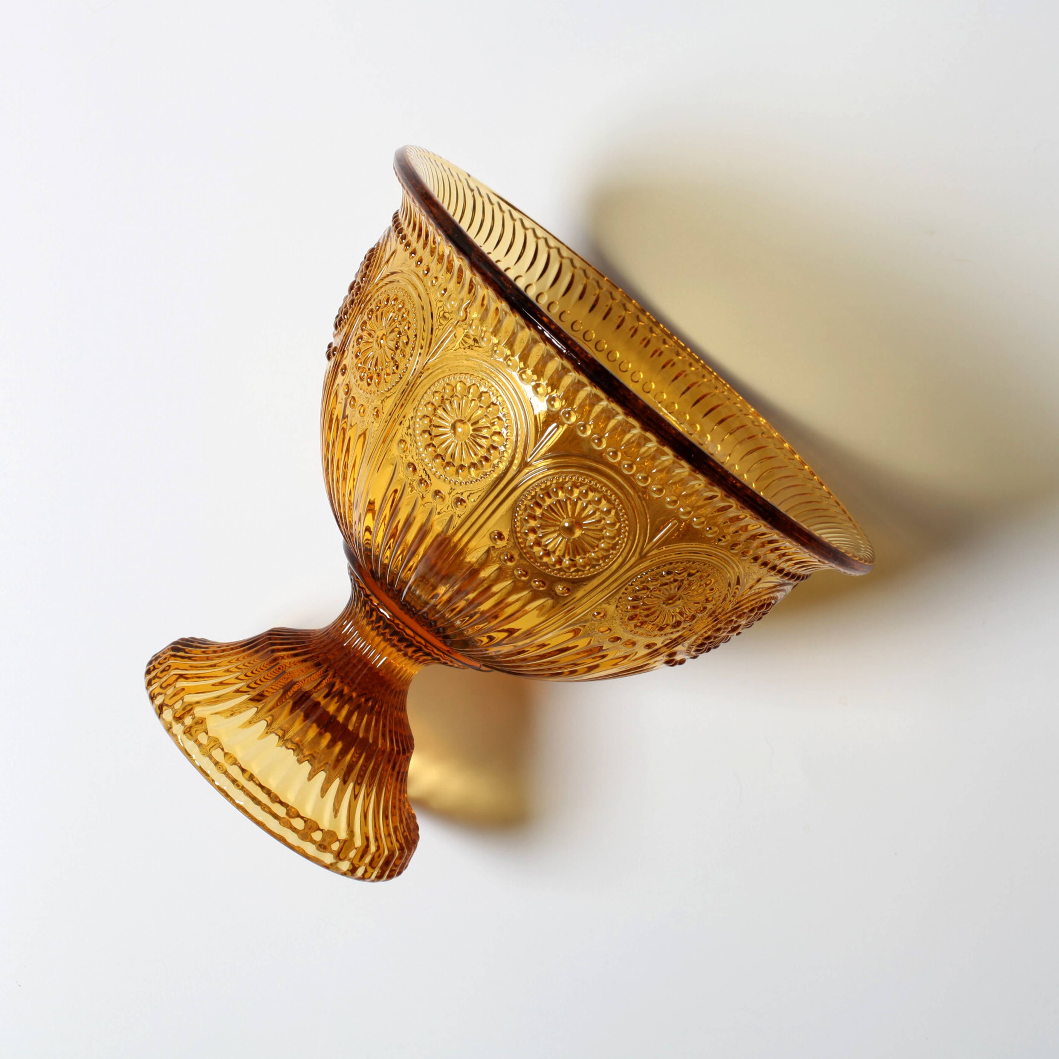 Mid-century Amber Honey Pedestal Bowl / Modern Vintage / Godinger / 1990s