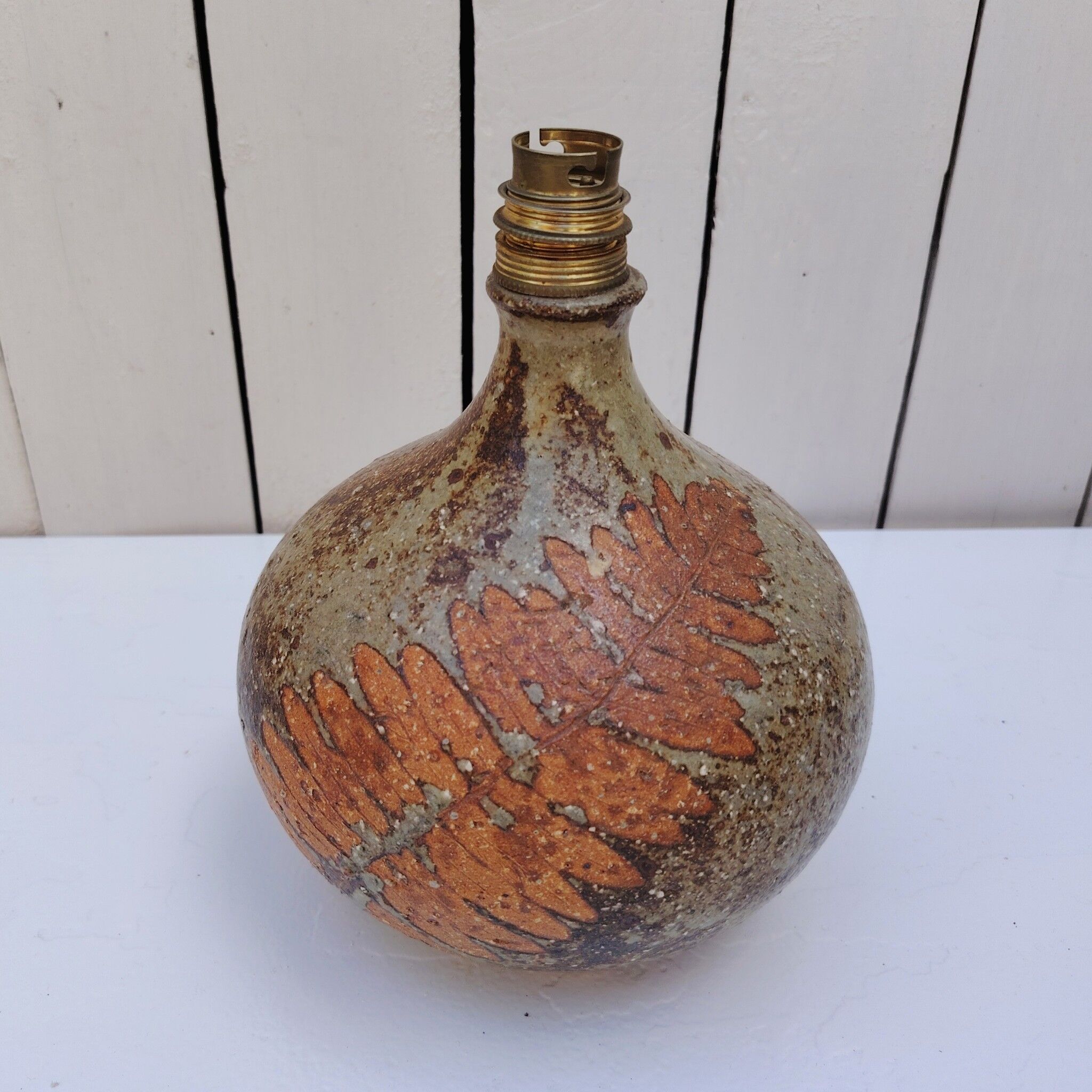 Pied de lampe en grès pyrité, fougère, Alain Blanchard, vintage