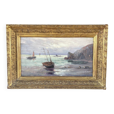 Tableau ancien marine – Huile sur panneau signée Léo Spanoghe